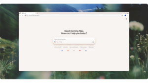 Screenshot of Microsoft Edge Copilot Mode new homepage interface with AI assistant prompt