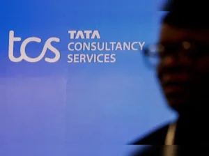 TCS logo displayed on screen amid 2025 workforce reduction