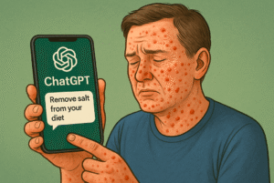 bromism from AI diet advice showing man with rash after following ChatGPT guidance
