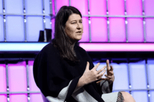 Emily Fontaine speaking at Web Summit 2025 about IBM Ventures AI quantum fund investment strategy.