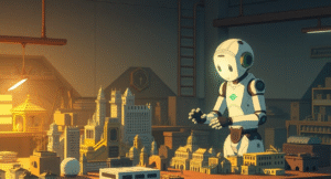 Illustration showing AI moving from experimentation to practical, human-centered deployment in real-world workflows