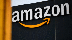 Amazon corporate logo displayed on building amid 2026 layoffs and workforce restructuring