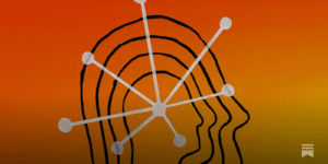 Abstract illustration showing overlapping human head outlines connected by nodes, representing AI systems reshaping technical hiring and interviews.