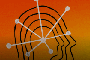 Abstract illustration showing overlapping human head outlines connected by nodes, representing AI systems reshaping technical hiring and interviews.