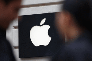 Apple logo representing the company’s reported development of an AI wearable pin amid growing AI hardware competition