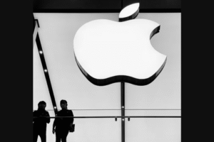 Apple logo displayed inside an Apple Store, representing Apple’s precise location data security feature for iPhone and iPad