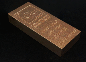 Copper metal bar representing copper shortage systemic risk to global economy and technology growth