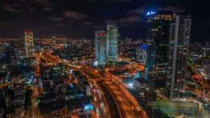 European banking sector city skyline illustrating AI-driven transformation and workforce restructuring