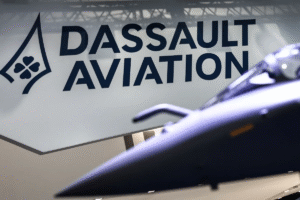 Dassault Aviation logo displayed during Harmattan AI Series B funding announcement in defense AI sector