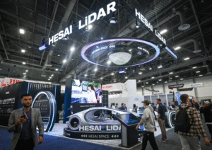 Hesai Lidar exhibition booth at CES 2026 showcasing automotive and robotics lidar technology