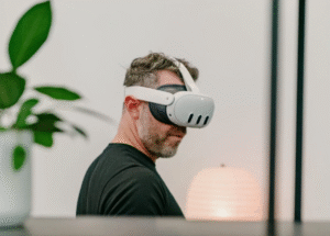 Meta Reality Labs employee using a VR headset amid metaverse layoffs and strategic shift toward AI