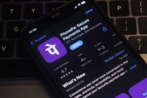 PhonePe payments app displayed on a smartphone screen amid investor exit via IPO