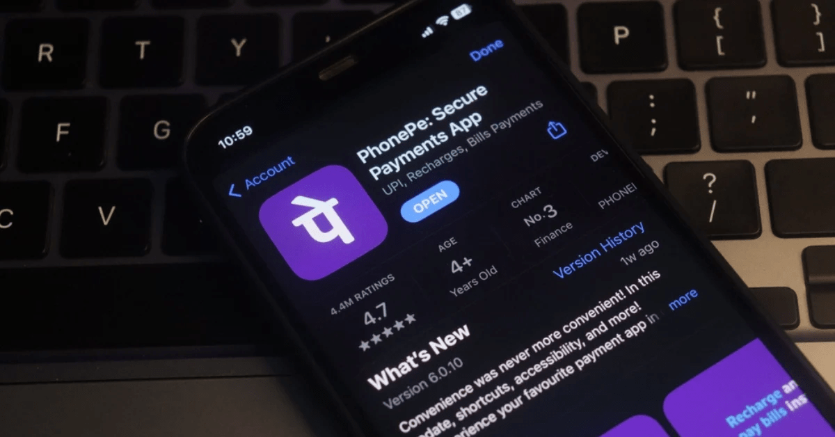 PhonePe payments app displayed on a smartphone screen amid investor exit via IPO