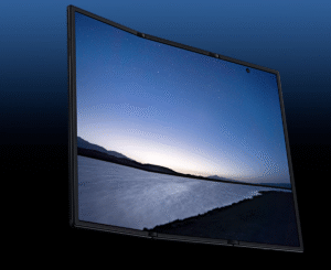 Samsung Galaxy Z TriFold smartphone showing a 10-inch foldable display in unfolded form