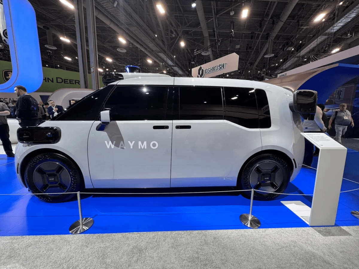 Waymo Ojai robotaxi displayed at CES 2026 after rebranding from Zeekr RT